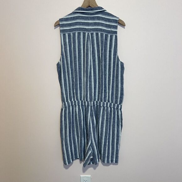 NWT Loft Blue & White Striped Button Up Romper Linen Women's Size 14 - Picture 4 of 10